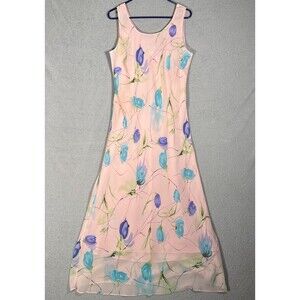 Vintage Mary McFadden Women's Size 14 Maxi Dress Blush Pink Chiffon Fairy Whimsy